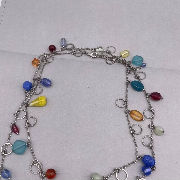 Lia Sophia Multicolor Beaded Necklace Silver Tone One Long Stand 50 to 53 Inch - Picture 5 of 6